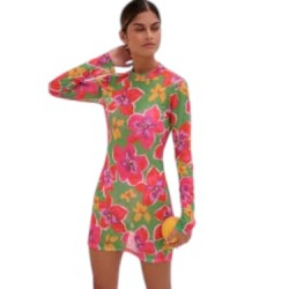 Sanctuary Floral Mock Neck Swim Cover Up Large
